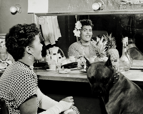 Billie Holiday in Dressing Room with Her Dog "Mister" NYC, 1946